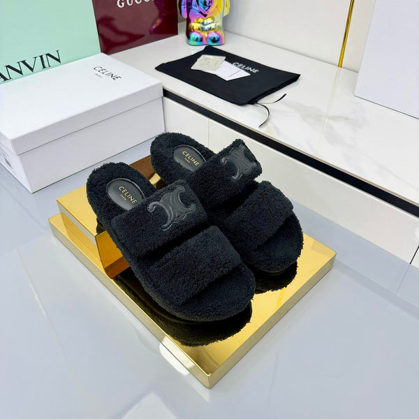 CL 25s Triomphe Slides 50mm Black Wool & Rubber 434462