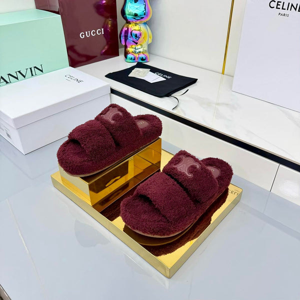 CL 25s Triomphe Slides 50mm Dark Burgundy Wool & Rubber 434463