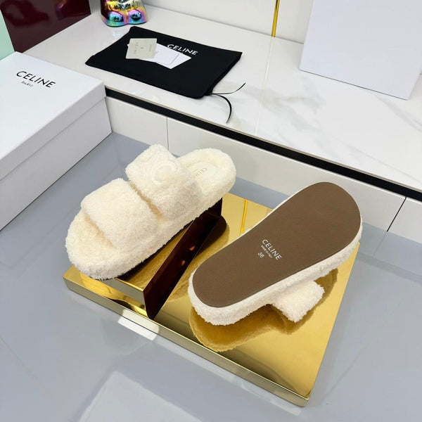 CL 25s Triomphe Slides 50mm White Wool & Rubber 434464