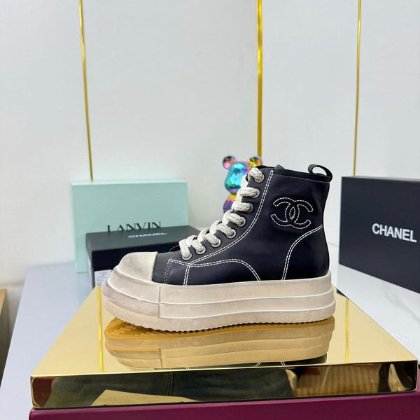 Chanel 25 High Sneaker Black White Cowhide 469782