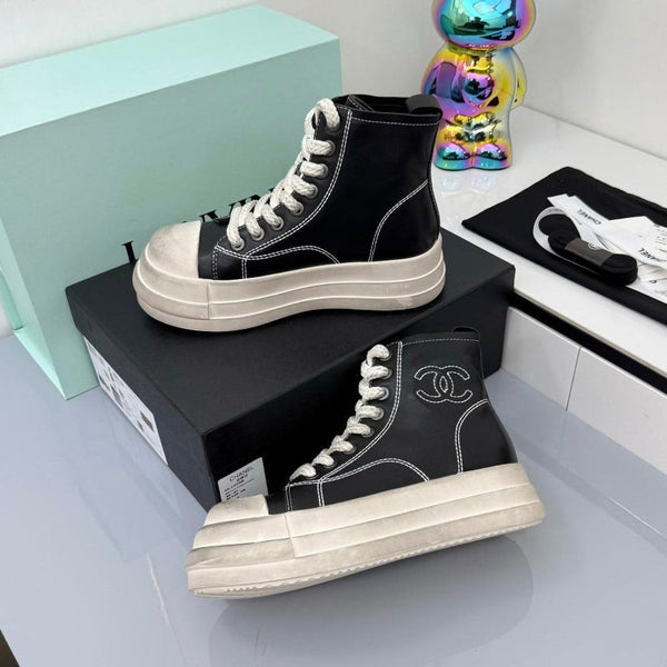 Chanel 25 High Sneaker Black White Cowhide 469782
