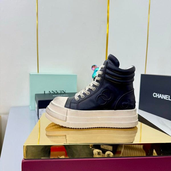 Chanel 25 High Sneaker Black White Cowhide 469784