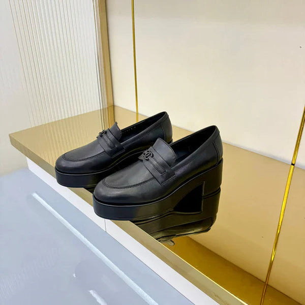 CC 2026 Chunky Heel Loafers 65 Black Calfskin 667753
