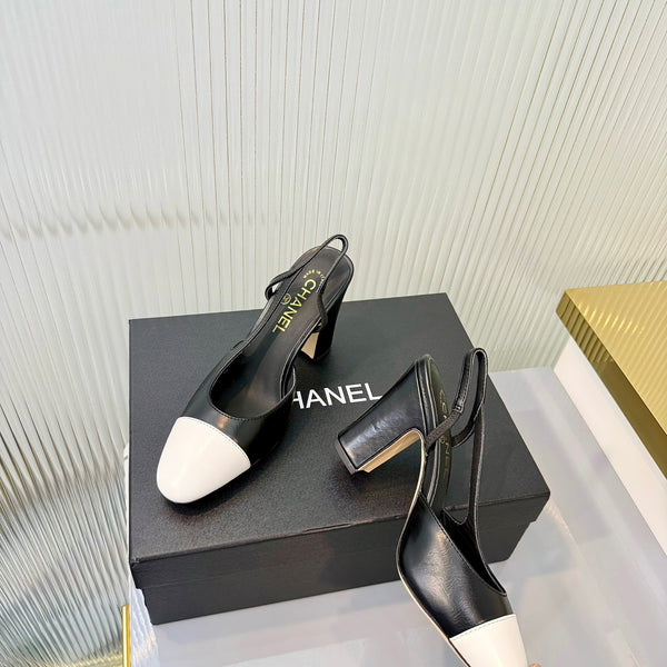 CC 26 Slingback High Heel 9cm White Black Lambskin 714015