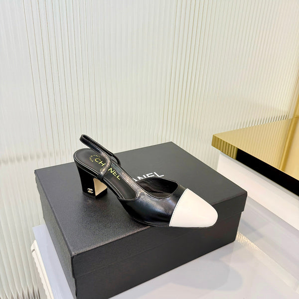 CC 26 Slingback High Heel 6.5cm White Black Lambskin 714022
