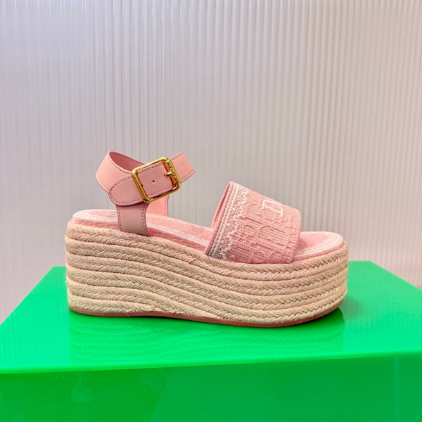 CD Dentelle Wedge Sandals Light Pink Cotton 832469
