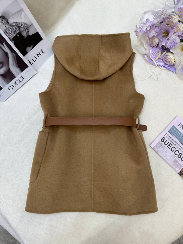 Prada 25 Hooded Vest Camel Wool 637341