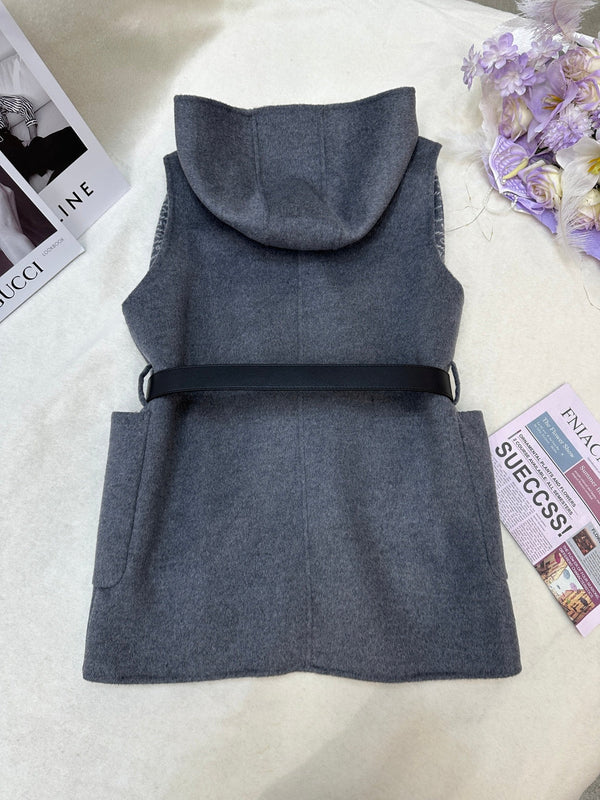 Prada 25 Hooded Vest Gray Wool 637337