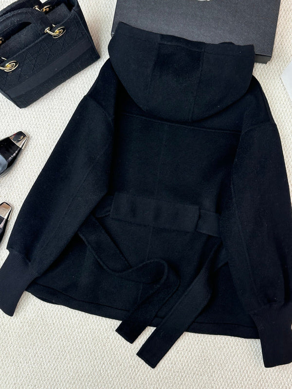 Prada 25 Hooded Coat Black Wool 637349