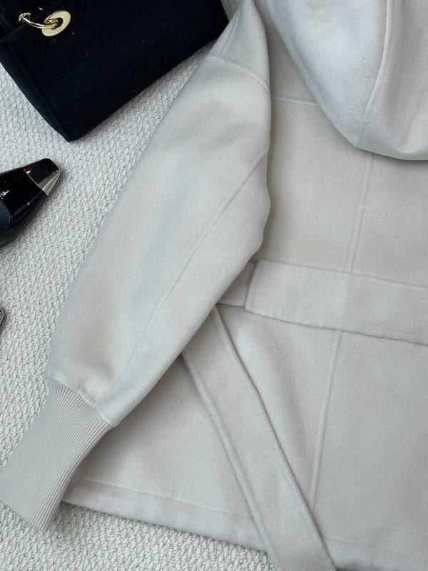 Prada 25 Hooded Coat Ivory Wool 637351