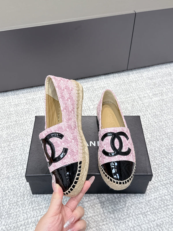 CC Espadrilles Black Pink Tweed Patent Leather 653917