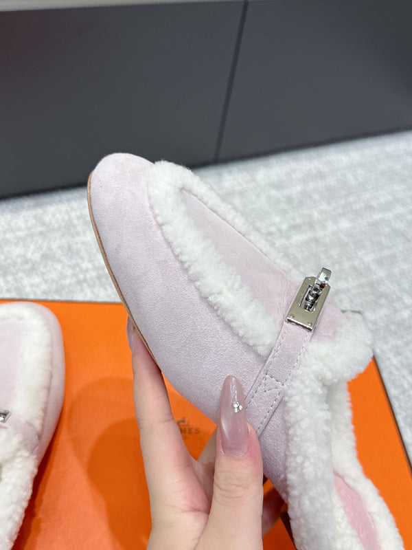 HM 25ss Oz Mule Light Rose Suede And Shearling 461938