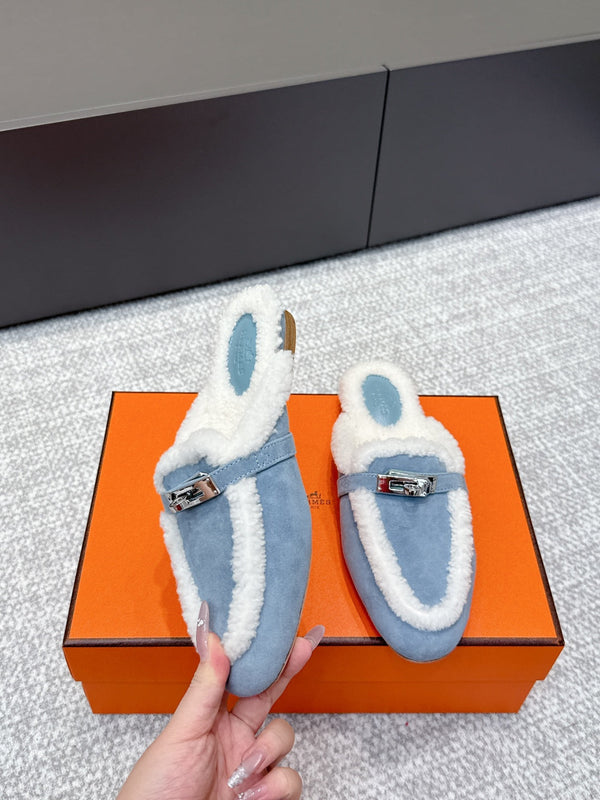 HM 25ss Oz Mule Blue Suede And Shearling 461939