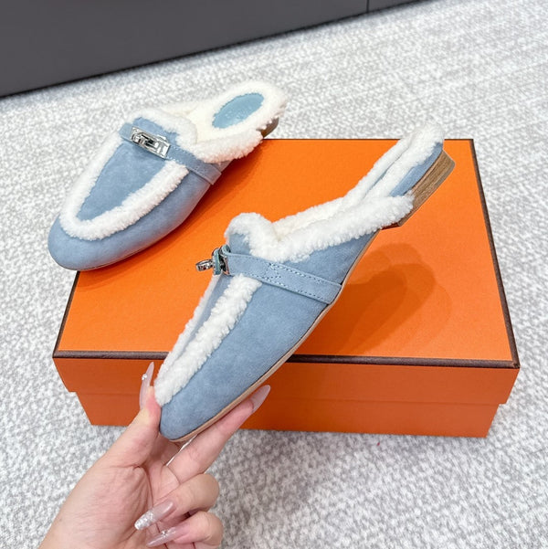 HM 25ss Oz Mule Blue Suede And Shearling 461939