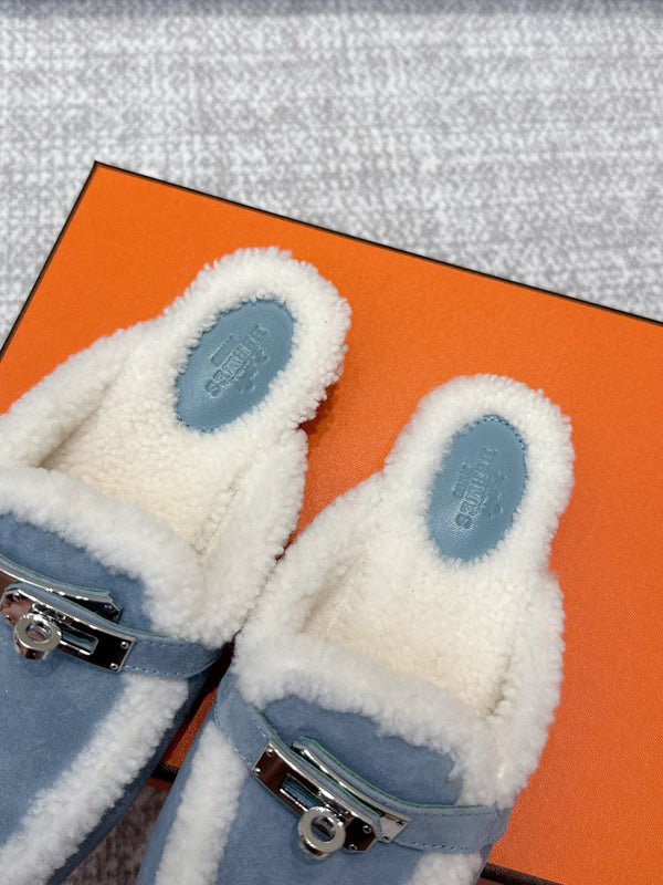 HM 25ss Oz Mule Blue Suede And Shearling 461939