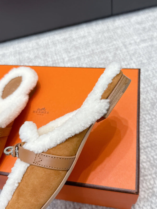 HM 25ss Oz Mule Brown Suede And Shearling 461940