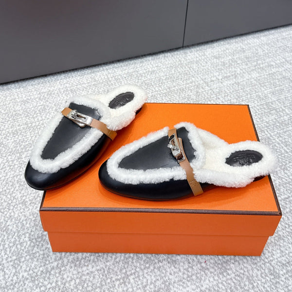 HM 25ss Oz Mule Black Goatskin And Shearling 461941