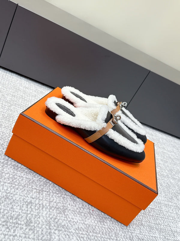 HM 25ss Oz Mule Black Goatskin And Shearling 461941