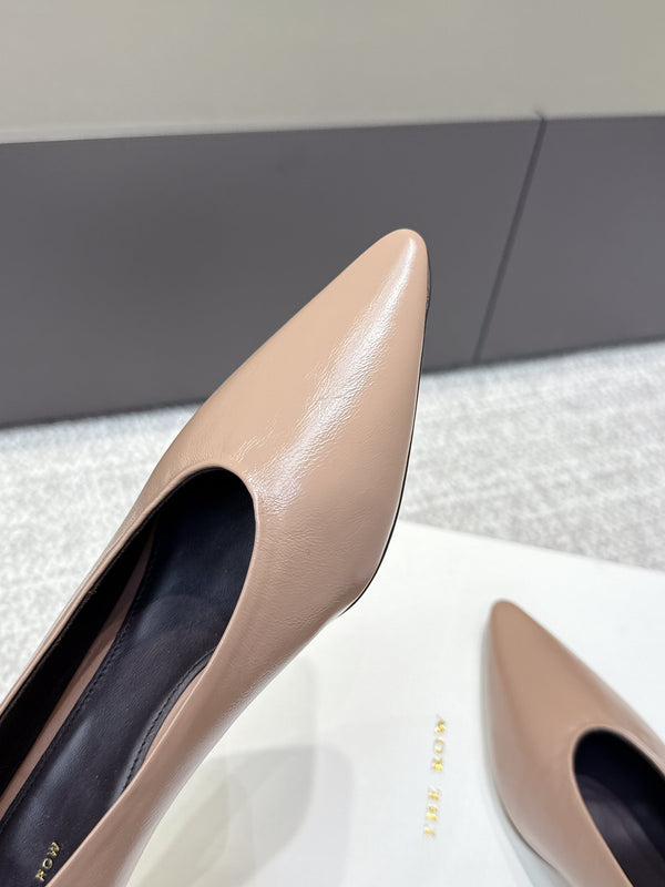 The Row 25ss TR Kitten heel Pointed Toe Shoes 35mm Taupe Blush Sheepskin 451305