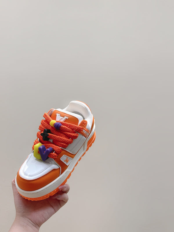 LV Trainer Maxi Sneakers White and Orange Calfskin Mesh 515201