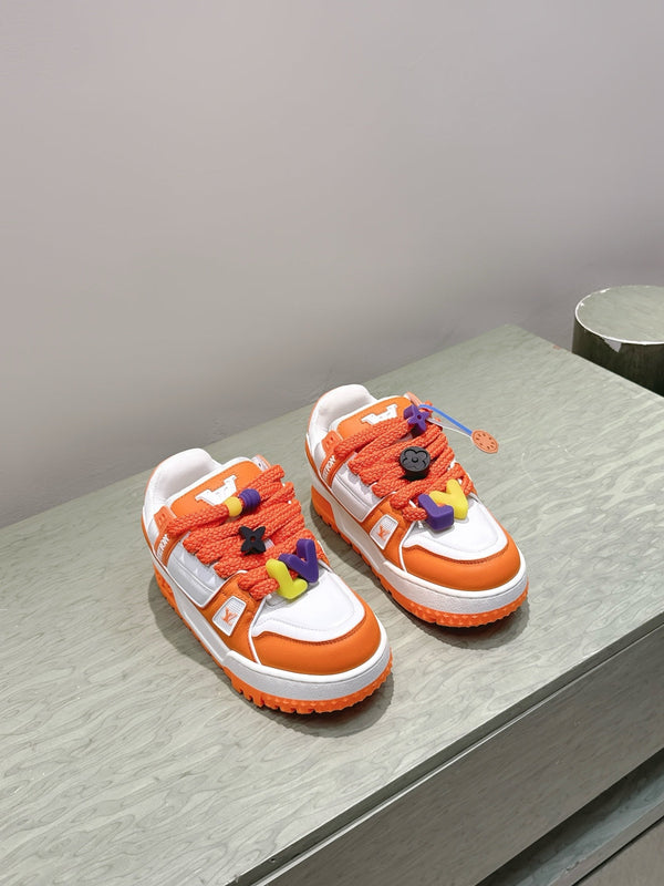 LV Trainer Maxi Sneakers White and Orange Calfskin Mesh 515201