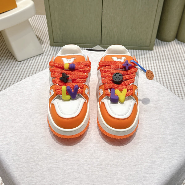 LV Trainer Maxi Sneakers White and Orange Calfskin Mesh 515201