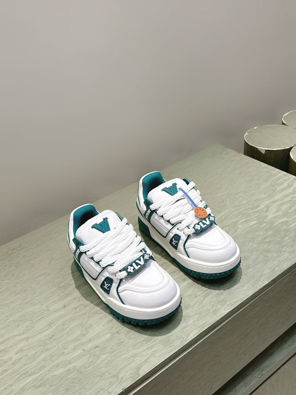 LV Trainer Maxi Sneakers White and Teal Calfskin Mesh 515199