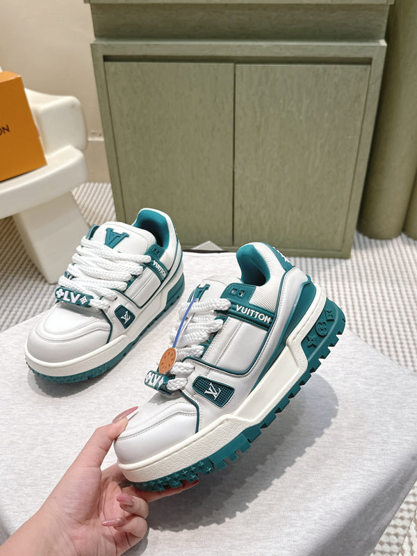 LV Trainer Maxi Sneakers White and Teal Calfskin Mesh 515199
