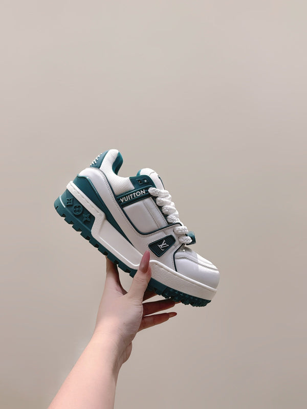 LV Trainer Maxi Sneakers White and Teal Calfskin Mesh 515199