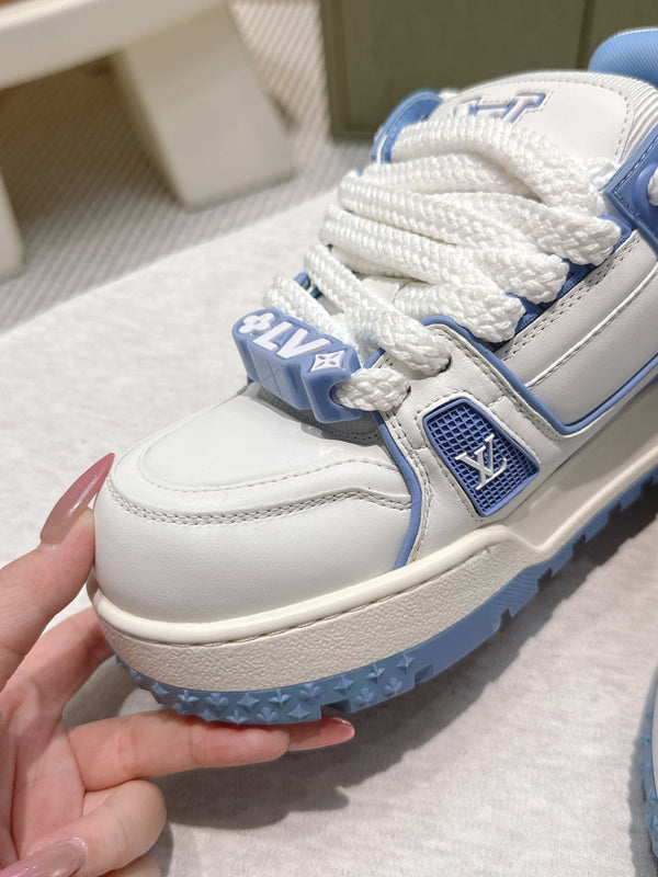 LV Trainer Maxi Sneakers White and Blue Calfskin Mesh 515200