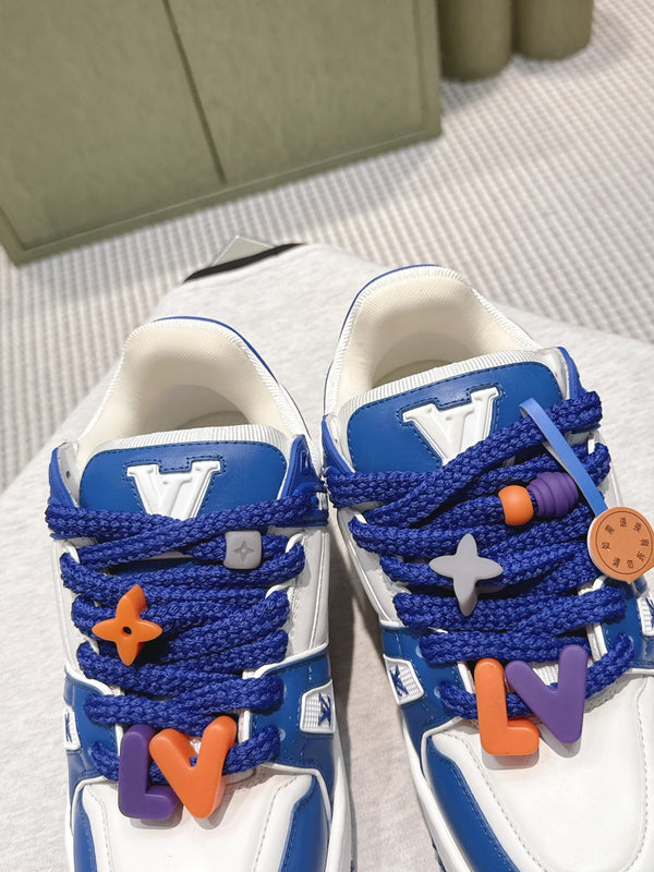 LV Trainer Maxi Sneakers Blue Mix White Calfskin Mesh 515192