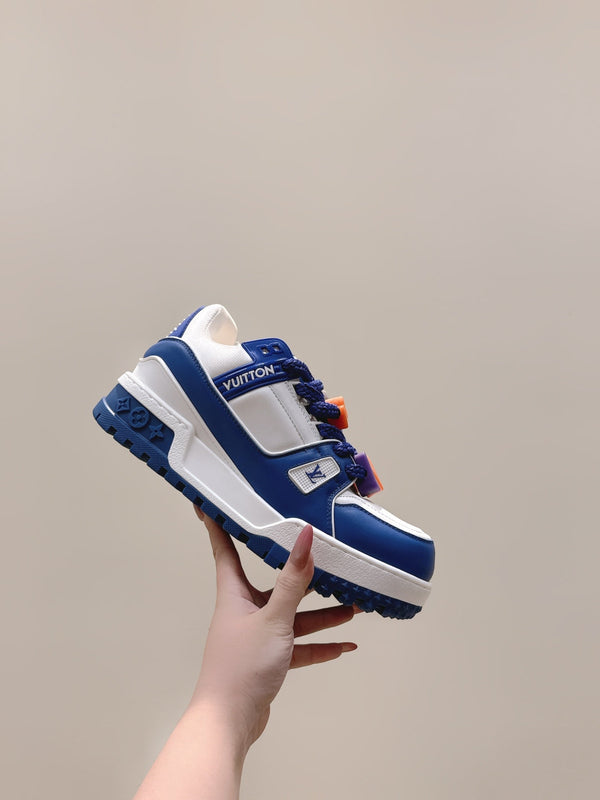 LV Trainer Maxi Sneakers Blue Mix White Calfskin Mesh 515192