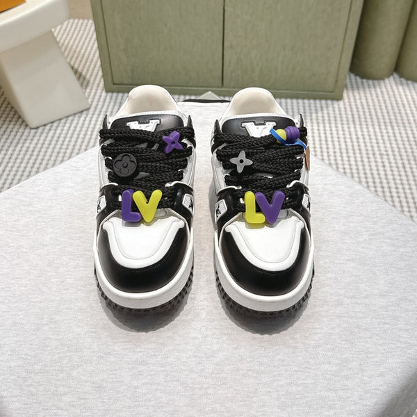 LV Trainer Maxi Sneakers Black Mix White Calfskin Mesh 515195