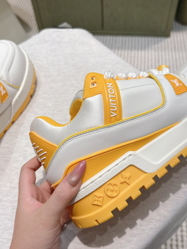 LV Trainer Maxi Sneakers White Mix Yellow Calfskin Mesh 515197