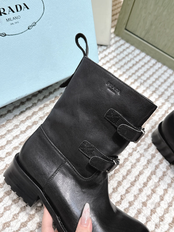 Pra 2025 Boot With Two Silver Buckle Black Calfskin 556292