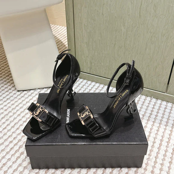 YSL 26ss High-Heeled Sandals 85 Black Patent Leather 654678