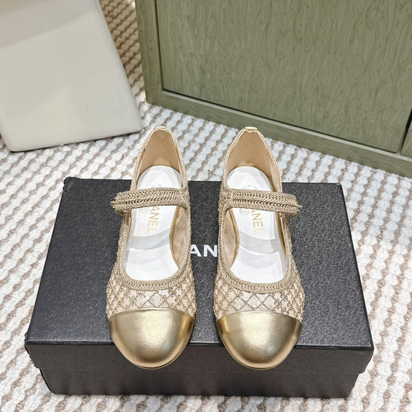 CC 25s AW Ballerines Paillettes Dorées Tissées 612349