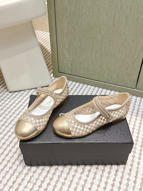 CC 25s AW Ballerines Paillettes Dorées Tissées 612349