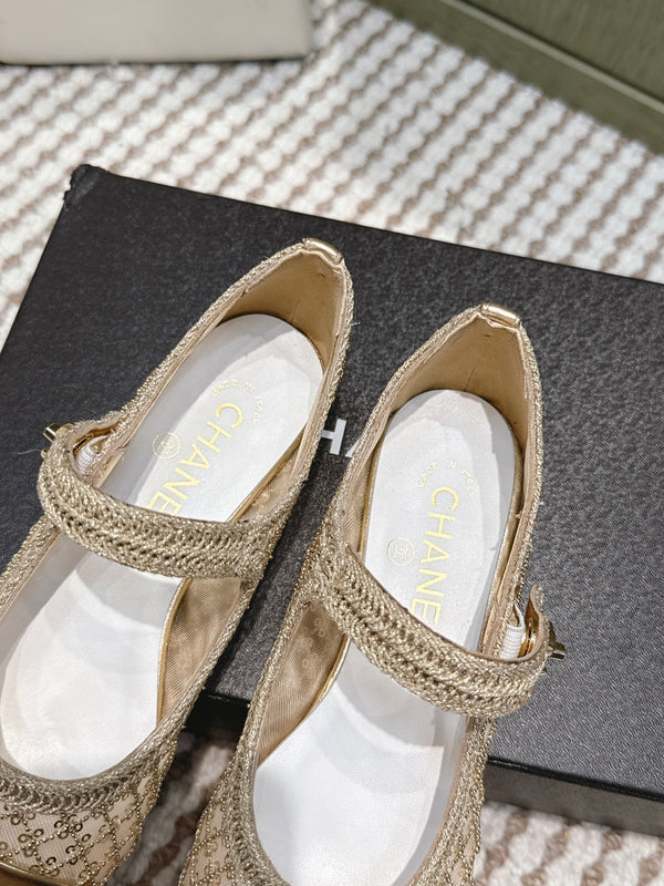 CC 25s AW Ballerines Paillettes Dorées Tissées 612349