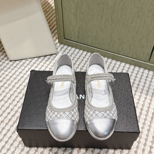 CC 25s AW Ballerine à Paillettes Argentées Tressées 612350