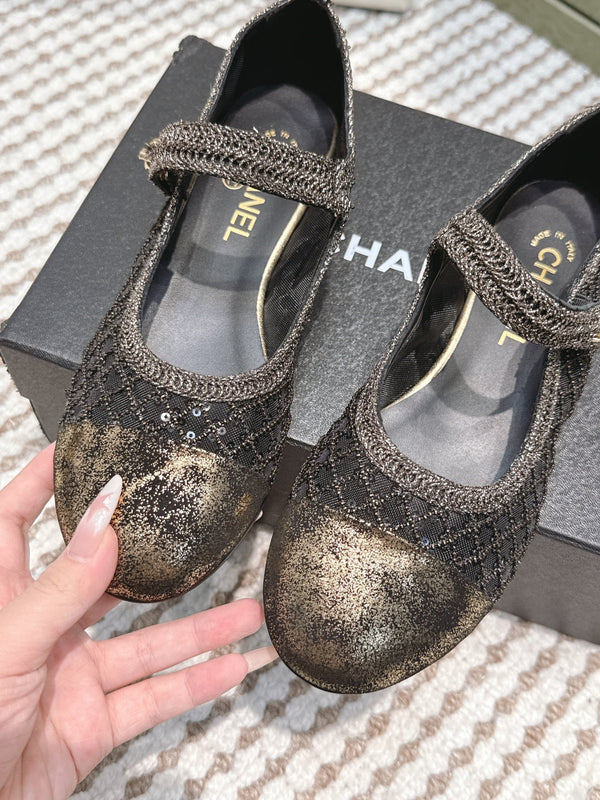 CC 25s AW Ballerine Noire Pailletée Tissée 612351