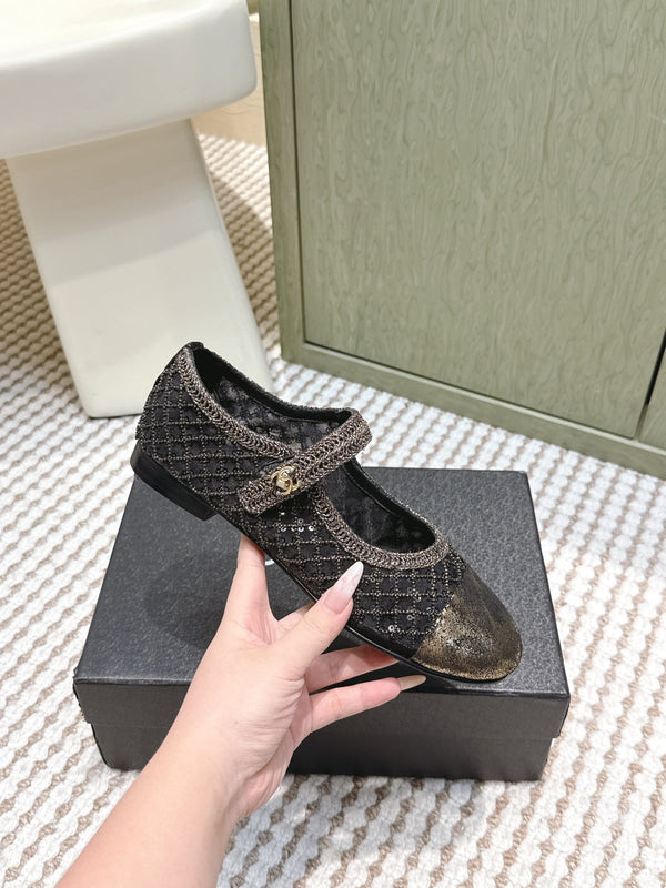 CC 25s AW Ballerine Noire Pailletée Tissée 612351