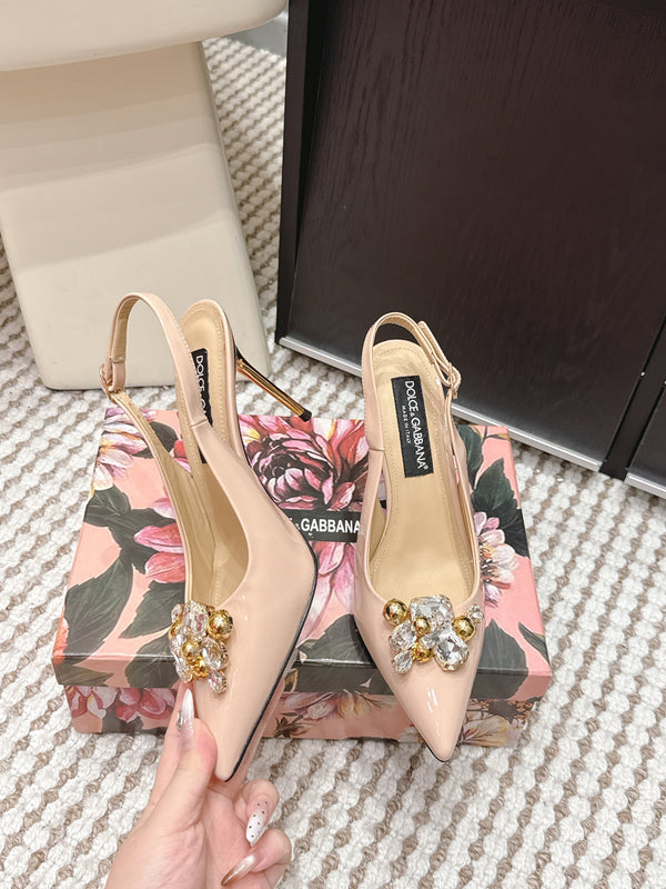 DG Escarpins à bride arrière Rainbow Cuir verni beige 663075
