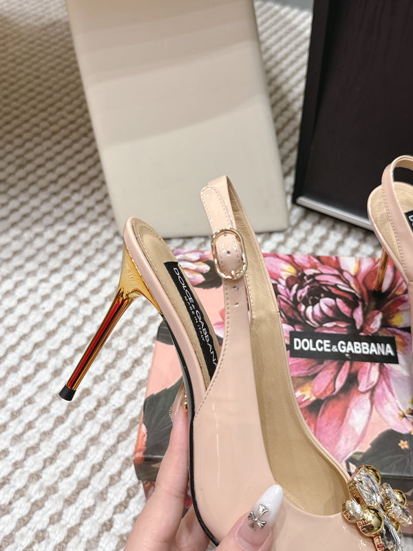 DG Escarpins à bride arrière Rainbow Cuir verni beige 663075