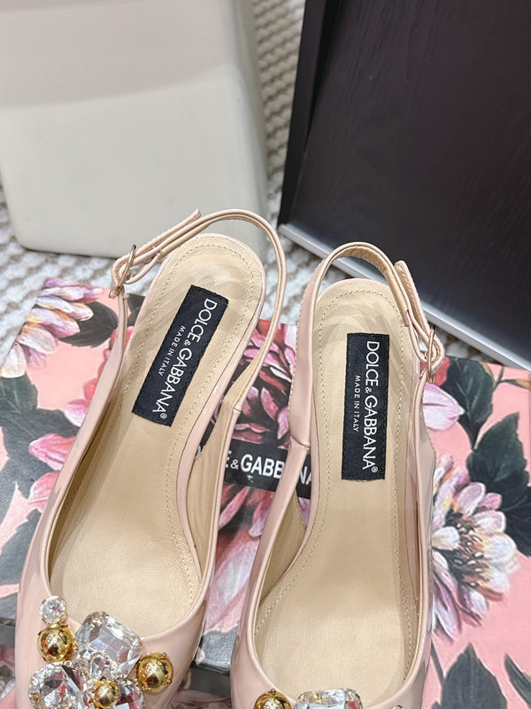 DG Escarpins à bride arrière Rainbow Cuir verni beige 663075