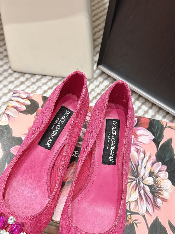 DG Pumps Crystals 6.5cm Hot Pink Taormina Lace 663077