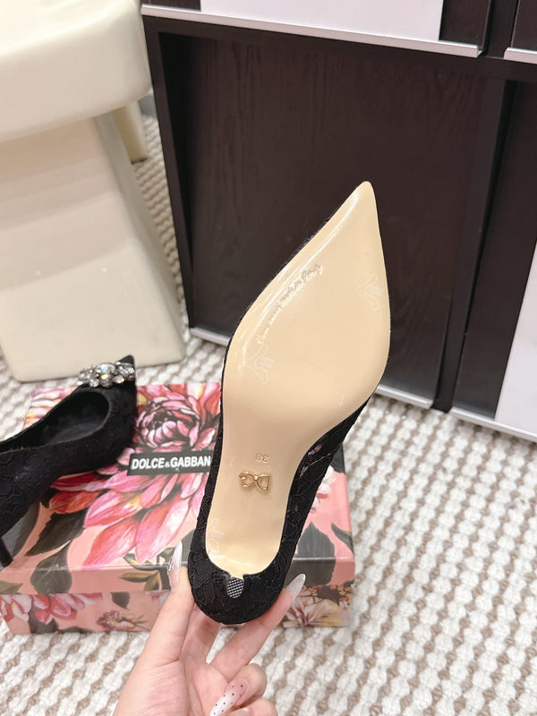 DG Pumps Crystals 6.5cm Black Taormina Lace 663079