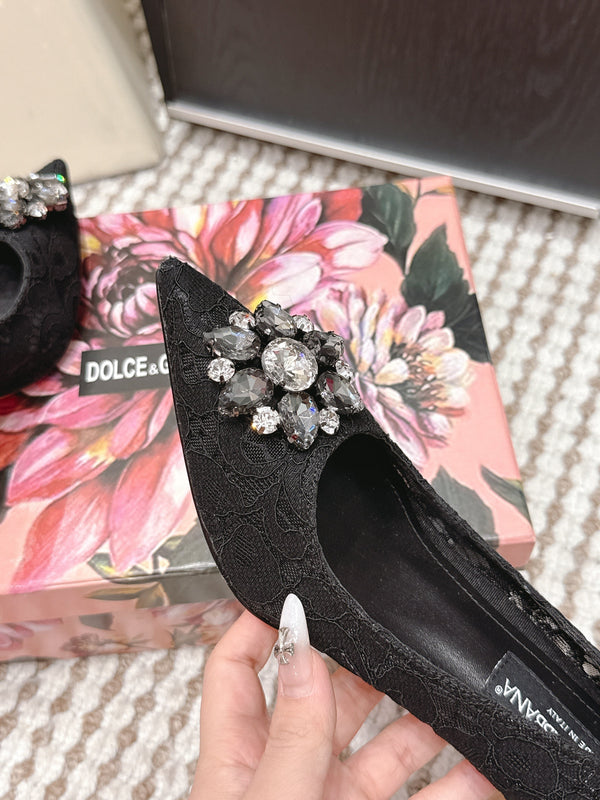 DG Pumps Crystals 6.5cm Black Taormina Lace 663079