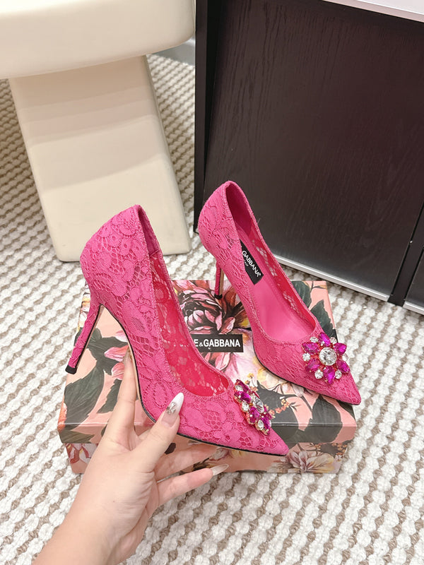 DG Pumps Crystals 9cm Hot Pink Taormina Lace 663083