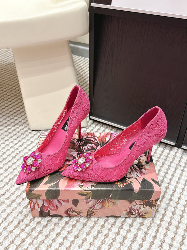 DG Pumps Crystals 9cm Hot Pink Taormina Lace 663083